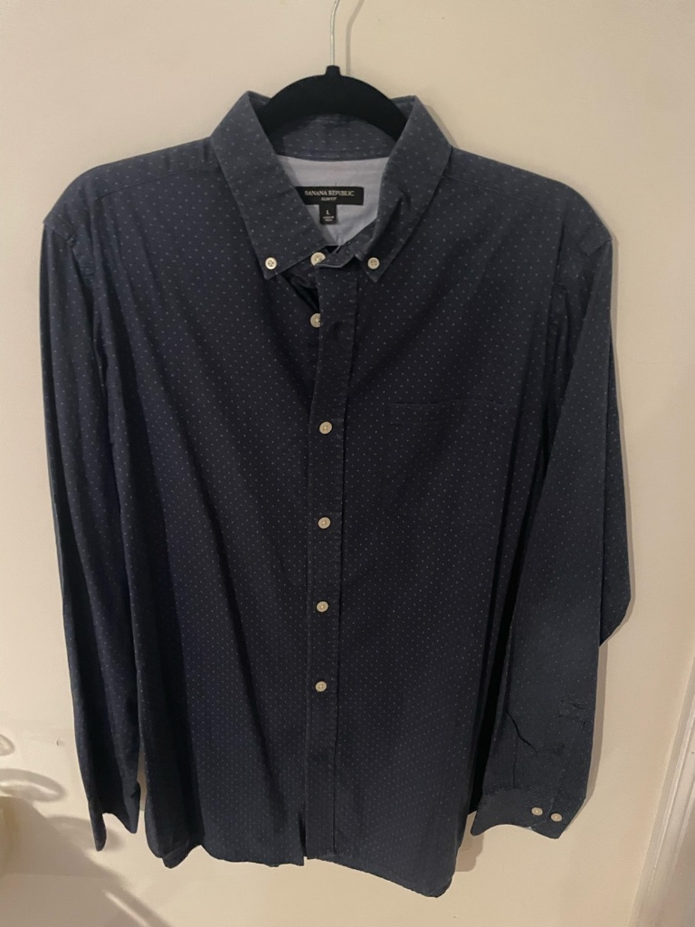 Banana Republic Navy Button-Down with Micro Dot Pattern
